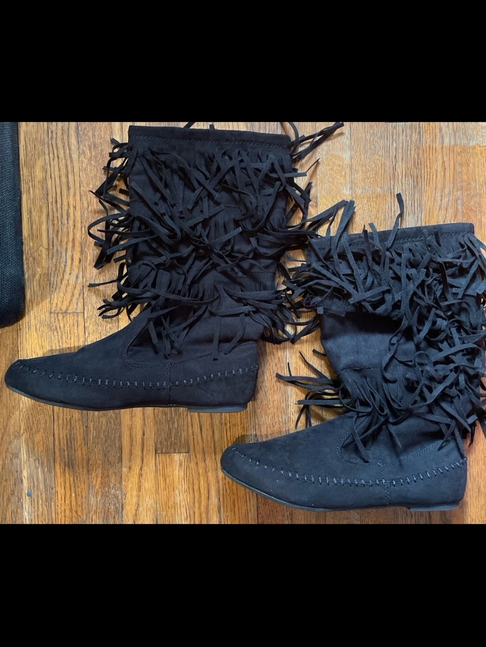 Black Arizona 'Aztiva' Fringe Moccasin Boots, size 9